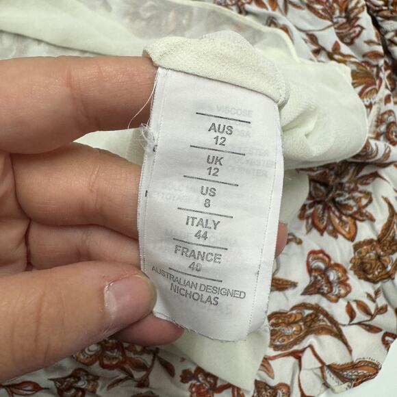 Nicholas Dress Womens 8 White Orange Floral‎ Printed Danielle Linen Midi - Picture 8 of 13